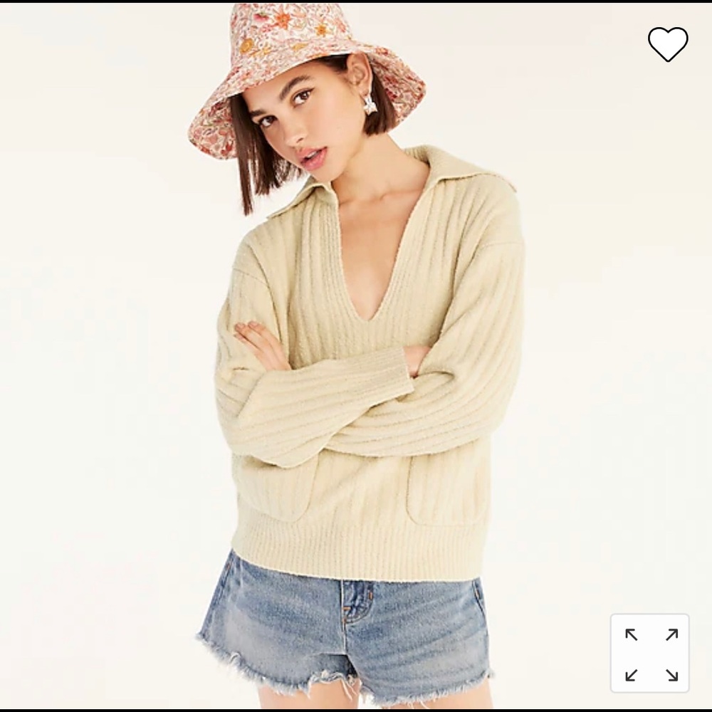 J Crew Collared cotton-bouclé beach sweater size S